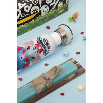 Super mario wonder, Easter Set, metallic silver aluminum water bottle (500ml) & scented flat Easter candle (30cm) (TURQUOISE)