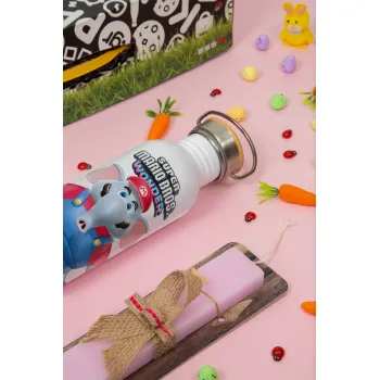 Super mario wonder, Easter Set, SS Metallic water bottle (620ml, stainless steel) & scented flat Easter candle (30cm) (PINK)