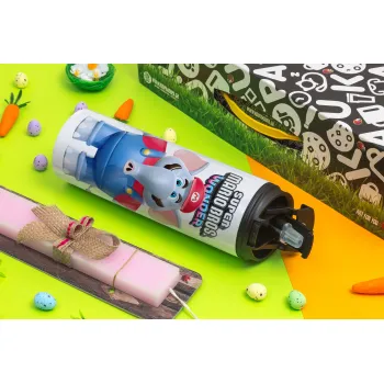Super mario wonder, Πασχαλινή Λαμπάδα με Travel Tumbler θερμό με διπλό καπάκι (600ml, BPA free) & κερί αρωματικό πλακέ (30cm) (ΡΟΖ)