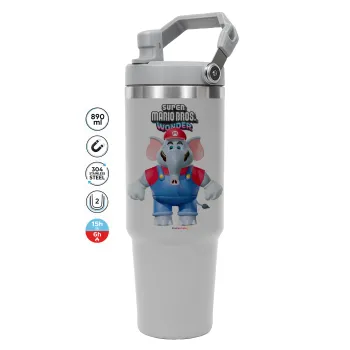 Super mario wonder, ΓΚΡΙ χρώματος Θερμός Ανοξείδωτο 890ml (30oz) με χερούλι