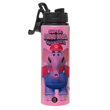 Super mario wonder, Μεταλλικό παγούρι νερού με καπάκι ασφαλείας, αλουμινίου 850ml