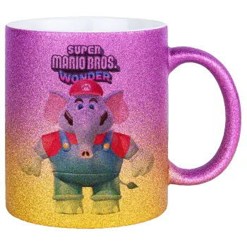 Super mario wonder, Κούπα Χρυσή/Ροζ Glitter, κεραμική, 330ml