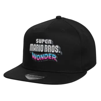 Super mario wonder, Καπέλο παιδικό Flat Snapback, Μαύρο (100% ΒΑΜΒΑΚΕΡΟ, ΠΑΙΔΙΚΟ, UNISEX, ONE SIZE)