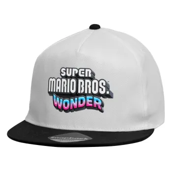 Super mario wonder, Καπέλο παιδικό Flat Snapback, Λευκό (100% ΒΑΜΒΑΚΕΡΟ, ΠΑΙΔΙΚΟ, UNISEX, ONE SIZE)