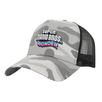 Super mario wonder, Adult Structured Trucker Hat, with Mesh, (Camouflage) Army Camo (100% COTTON, ADULT, UNISEX, ONE SIZE)