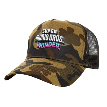 Super mario wonder, Adult Structured Trucker Hat, with Mesh, (Camouflage) Army (100% COTTON, ADULT, UNISEX, ONE SIZE)