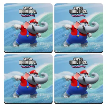 Super mario wonder, ΣΕΤ 4 Σουβέρ ξύλινα τετράγωνα (9cm)