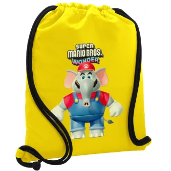 Super mario wonder, Τσάντα πλάτης πουγκί GYMBAG Κίτρινη, με τσέπη (40x48cm) & χονδρά κορδόνια