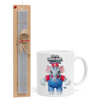 Super mario wonder, Easter Set, Ceramic Cup (330ml) & Easter aromatic flat candle (30cm) (GRAY)
