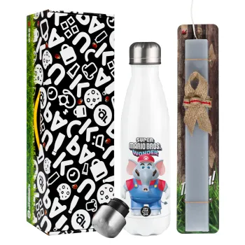 Super mario wonder, Easter candle, metallic white thermos bottle (500ml) & aromatic flat candle (30cm) (GRAY)