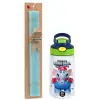 Easter Set, Children's thermal stainless steel bottle with safety straw, green/blue (350ml) & aromatic flat Easter candle (30cm) (TURQUOISE)