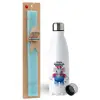 Easter Set, metallic stainless steel water bottle (750ml) & aromatic flat Easter candle (30cm) (TURQUOISE)
