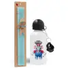 Easter Set, metallic aluminum water bottle (500ml) & scented flat candle (30cm) (TURQUOISE)