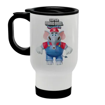 Super mario wonder, Stainless steel travel mug with lid, double wall white 450ml