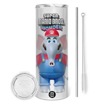 Super mario wonder, Tumbler ποτήρι θερμό από ανοξείδωτο ατσάλι 600ml, με μεταλλικό καλαμάκι & βούρτσα καθαρισμού