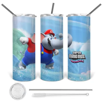 Super mario wonder, Tumbler ποτήρι θερμό από ανοξείδωτο ατσάλι 600ml, με μεταλλικό καλαμάκι & βούρτσα καθαρισμού