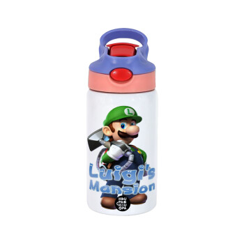 Luigi's Mansion, Children's hot water bottle, stainless steel, with safety straw, pink/purple (350ml)