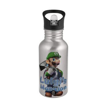 Luigi's Mansion, Water bottle Silver with straw, stainless steel 500ml