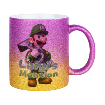 Luigi's Mansion, Κούπα Χρυσή/Ροζ Glitter, κεραμική, 330ml