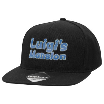 Luigi's Mansion, Καπέλο Ενηλίκων Flat Snapback Μαύρο, (100% ΒΑΜΒΑΚΕΡΟ TWILL, ΕΝΗΛΙΚΩΝ, UNISEX, ONE SIZE)
