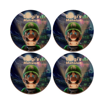 Luigi's Mansion, ΣΕΤ x4 Σουβέρ ξύλινα στρογγυλά plywood (9cm)