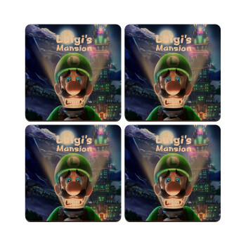 Luigi's Mansion, ΣΕΤ x4 Σουβέρ ξύλινα τετράγωνα plywood (9cm)