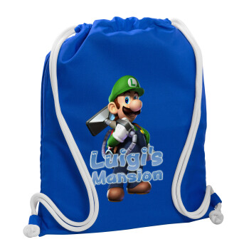 Luigi's Mansion, Τσάντα πλάτης πουγκί GYMBAG Μπλε, με τσέπη (40x48cm) & χονδρά κορδόνια