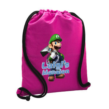 Luigi's Mansion, Τσάντα πλάτης πουγκί GYMBAG Φούξια, με τσέπη (40x48cm) & χονδρά κορδόνια