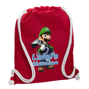 Luigi's Mansion, Τσάντα πλάτης πουγκί GYMBAG Κόκκινη, με τσέπη (40x48cm) & χονδρά κορδόνια