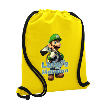 Luigi's Mansion, Τσάντα πλάτης πουγκί GYMBAG Κίτρινη, με τσέπη (40x48cm) & χονδρά κορδόνια