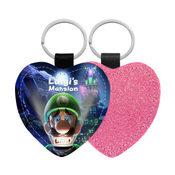 Luigi's Mansion, Μπρελόκ PU δερμάτινο glitter καρδιά ΡΟΖ