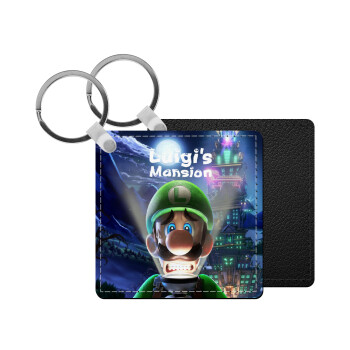 Luigi's Mansion, Μπρελόκ Δερματίνη, τετράγωνο ΜΑΥΡΟ (5x5cm)