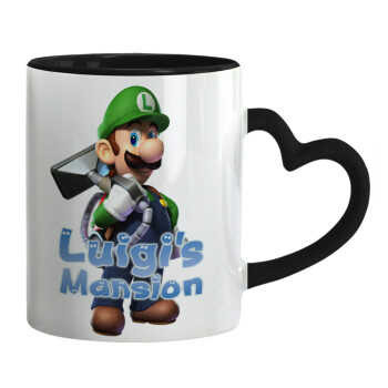 Luigi's Mansion, Κούπα καρδιά χερούλι μαύρη, κεραμική, 330ml