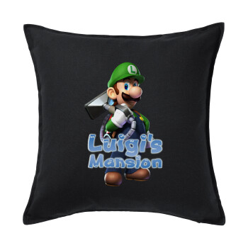 Luigi's Mansion, Μαξιλάρι καναπέ Μαύρο 100% βαμβάκι, περιέχεται το γέμισμα (50x50cm)