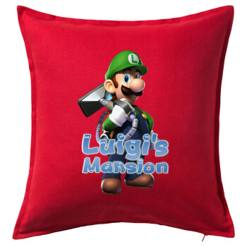 Luigi's Mansion, Μαξιλάρι καναπέ Κόκκινο 100% βαμβάκι, περιέχεται το γέμισμα (50x50cm)