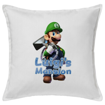 Luigi's Mansion, Μαξιλάρι καναπέ ΛΕΥΚΟ 100% βαμβάκι, περιέχεται το γέμισμα (50x50cm)