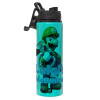 Metallic water bottle with safety lid, 850ml aluminum
