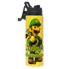 Metallic water bottle with safety lid, 850ml aluminum