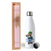 Easter Set, metallic stainless steel water bottle (750ml) & scented flat Easter candle (30cm) (PINK)