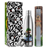 Easter Set, metallic stainless thermos flask (500ml) & scented flat Easter candle (30cm) (GRAY)