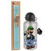 Easter Set, metallic silver aluminum water bottle (500ml) & scented flat Easter candle (30cm) (TURQUOISE)