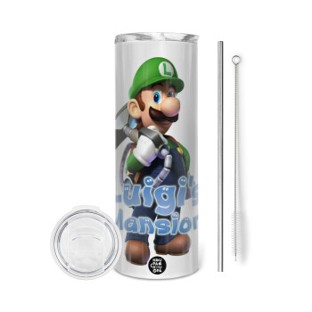 Luigi's Mansion, Eco friendly stainless steel tumbler 600ml, with metal straw & cleaning brush