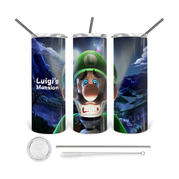 Luigi's Mansion, 360 Eco friendly ποτήρι θερμό (tumbler) από ανοξείδωτο ατσάλι 600ml, με μεταλλικό καλαμάκι & βούρτσα καθαρισμού