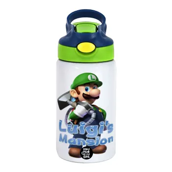 Luigi's Mansion, Παιδικό παγούρι θερμό, ανοξείδωτο, με καλαμάκι ασφαλείας, πράσινο/μπλε (350ml)