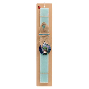 Luigi's Mansion, Easter Set, wooden keychain & aromatic flat Easter candle (30cm) (TURQUOISE)