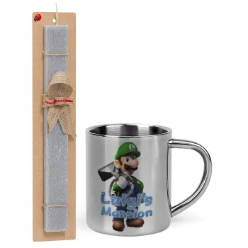 Luigi's Mansion, Easter Set, metallic thermal cup (300ml) & Easter aromatic flat candle (30cm) (GRAY)