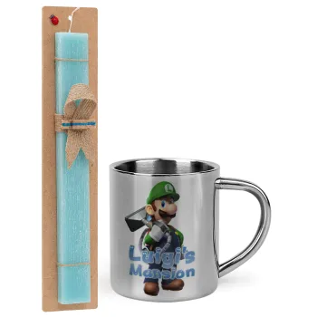 Luigi's Mansion, Easter Set, metallic thermal cup (300ml) & aromatic flat Easter candle (30cm) (TURQUOISE)