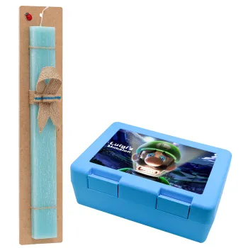 Luigi's Mansion, Easter Set, children's snack container BLUE & Easter aromatic flat candle (30cm) (TURQUOISE)