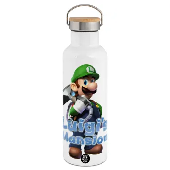 Luigi's Mansion, Stainless steel White with wooden lid (bamboo), double wall, 750ml