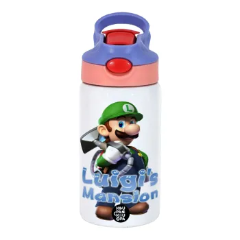 Luigi's Mansion, Παιδικό παγούρι θερμό, ανοξείδωτο, με καλαμάκι ασφαλείας, ροζ/μωβ (350ml)